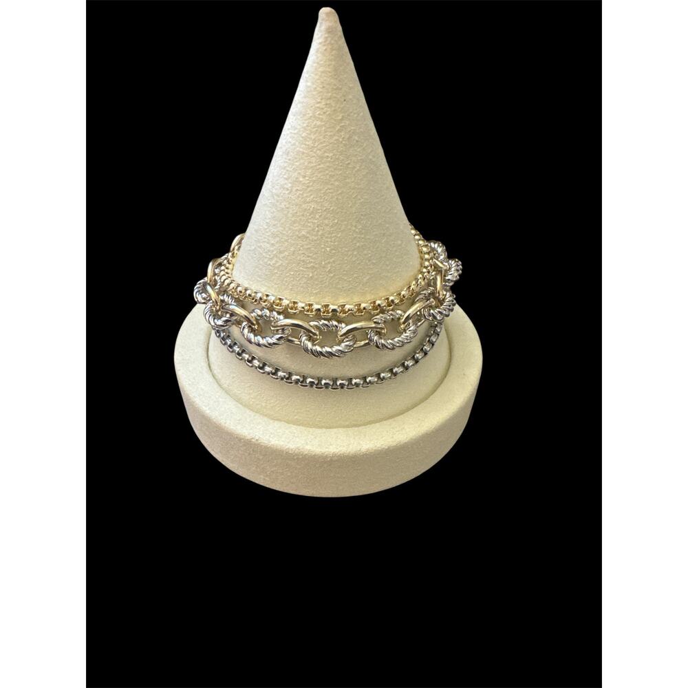 Two Tone 3 Strand Bracelet with Magnetic Closure - 8"